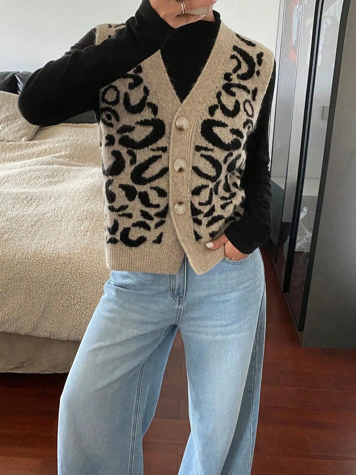 Schicker Strick Cardigan mit Animal Print Für Frauen Mivona