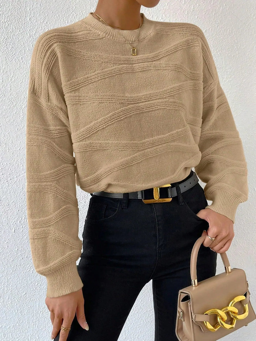 Gestrickter Pullover mit Überschnittenen Schultern für Frauen Mivona