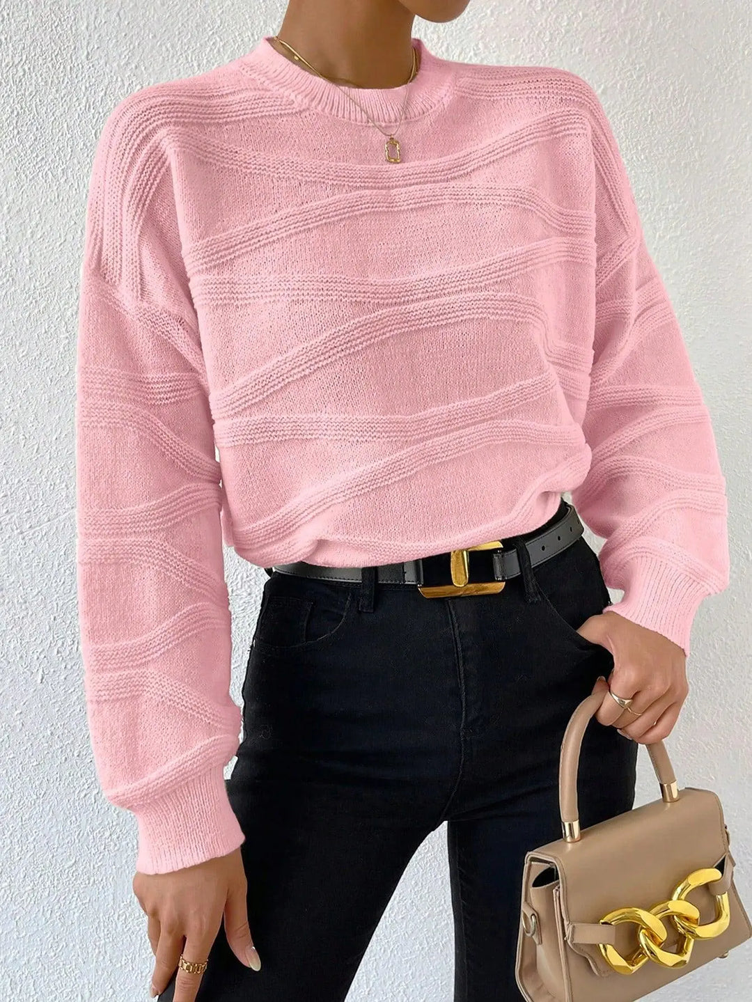 Gestrickter Pullover mit Überschnittenen Schultern für Frauen Mivona