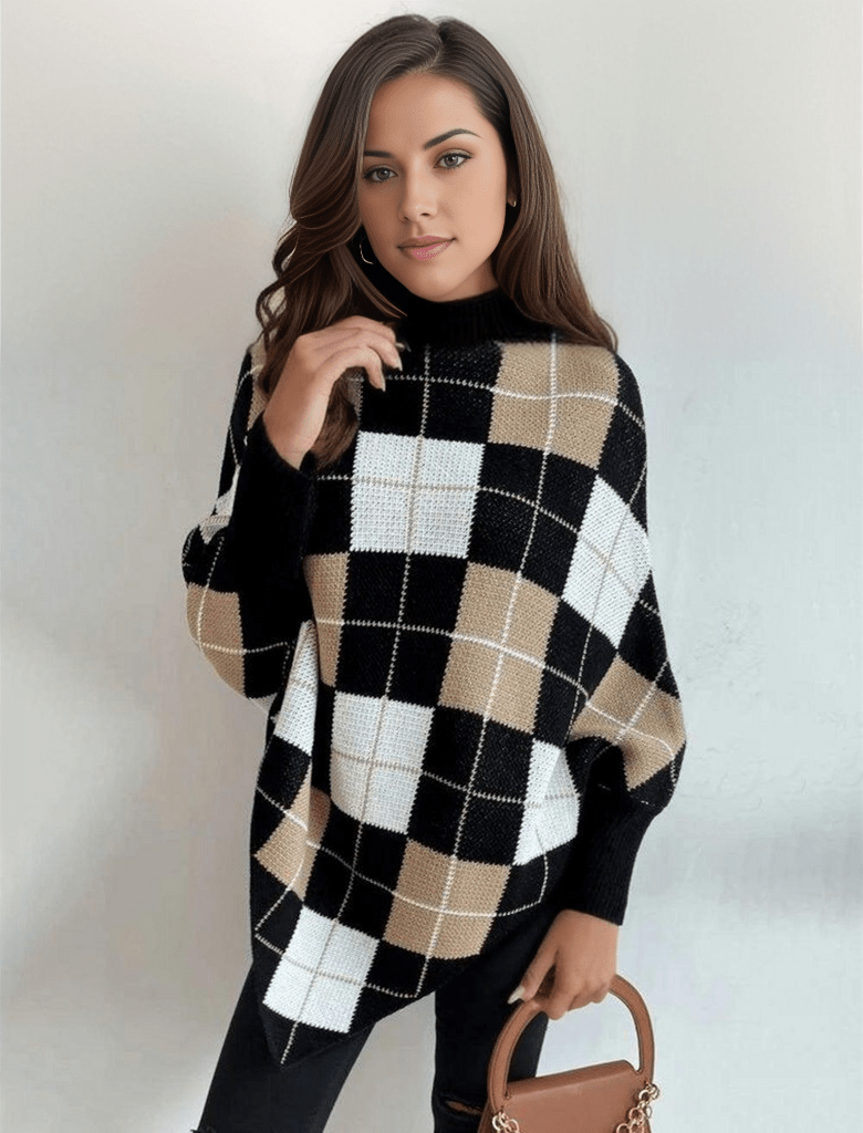 Kariertes Strick-Poncho für Damen Mivona