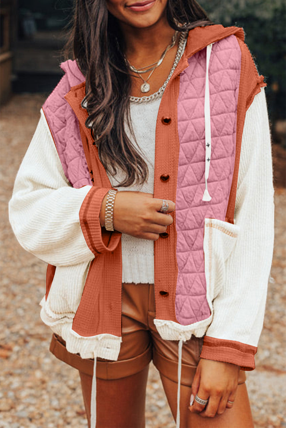 Wattierte Patchwork-Jacke Mit Kapuze Für Frauen Mivona