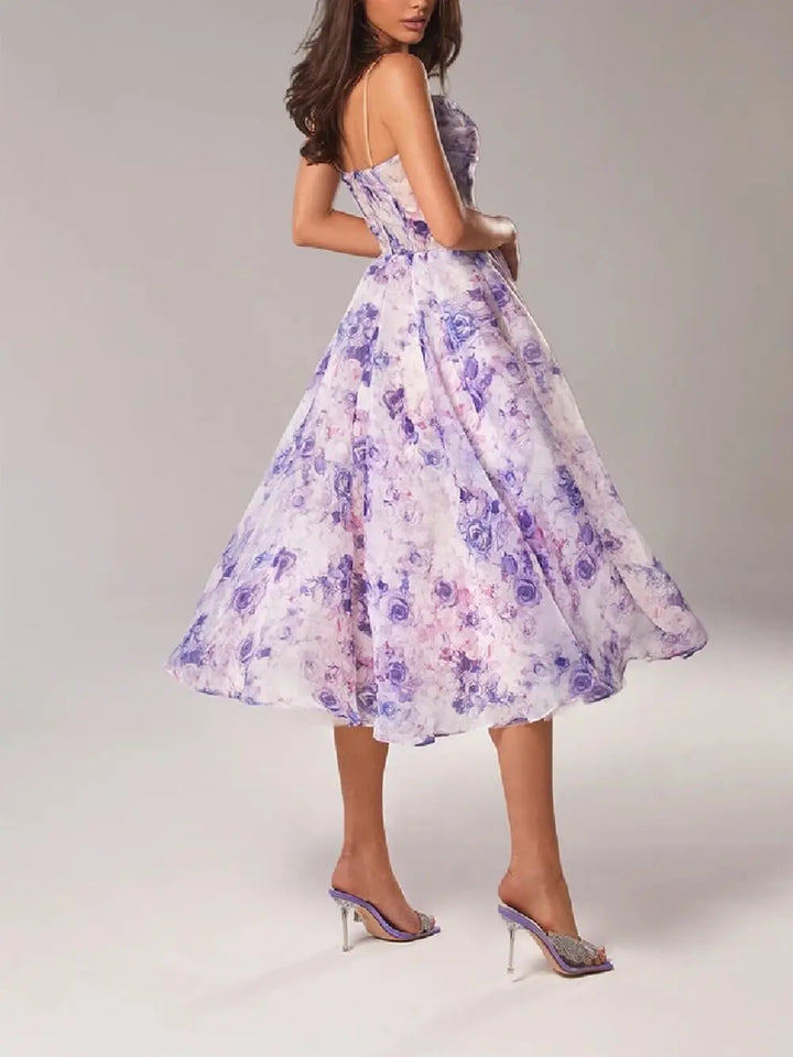 Blumiges Chiffon Midikleid mit elegantem Fall für Damen Mivona