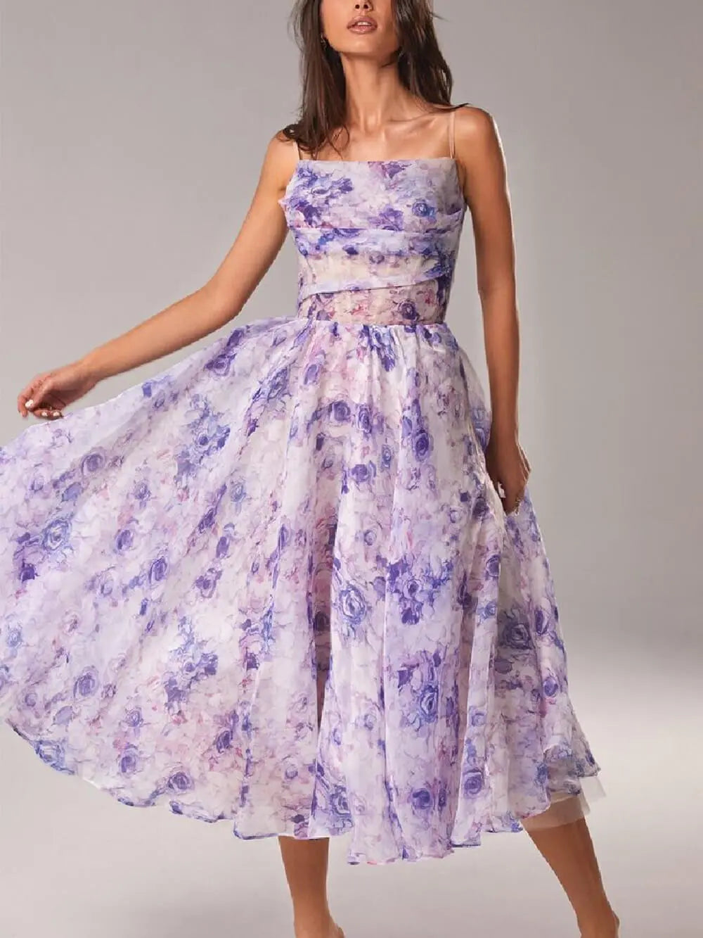Blumiges Chiffon Midikleid mit elegantem Fall für Damen Mivona