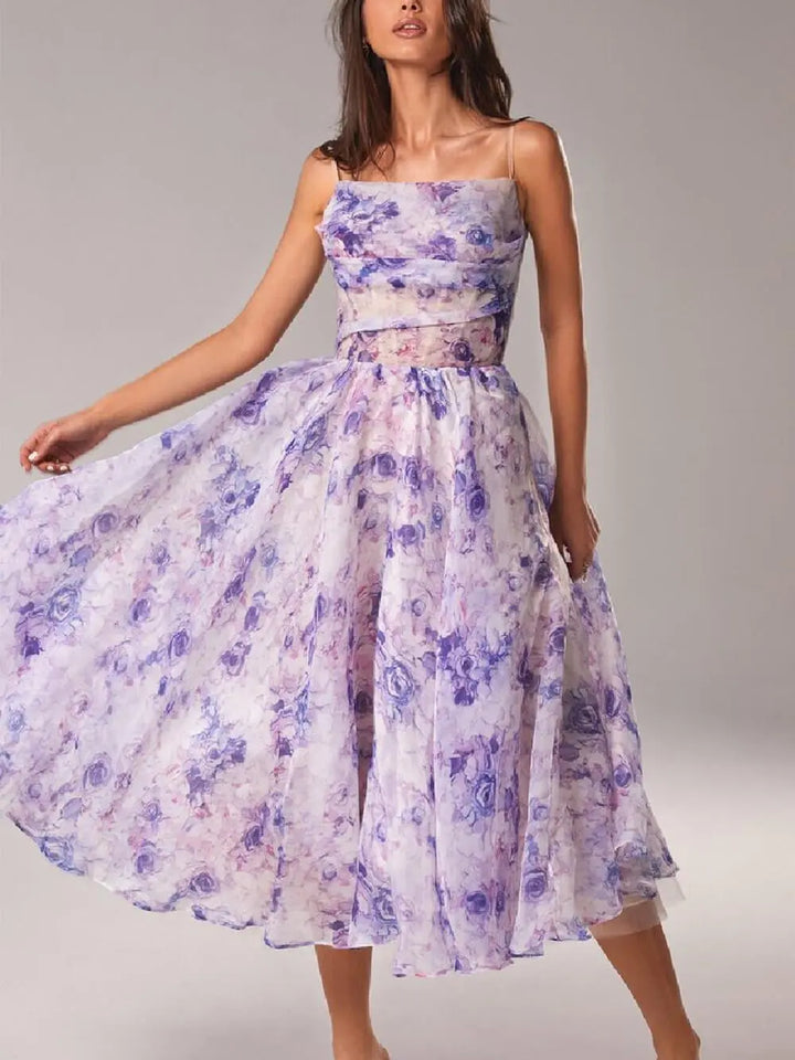 Blumiges Chiffon Midikleid mit elegantem Fall für Damen Mivona