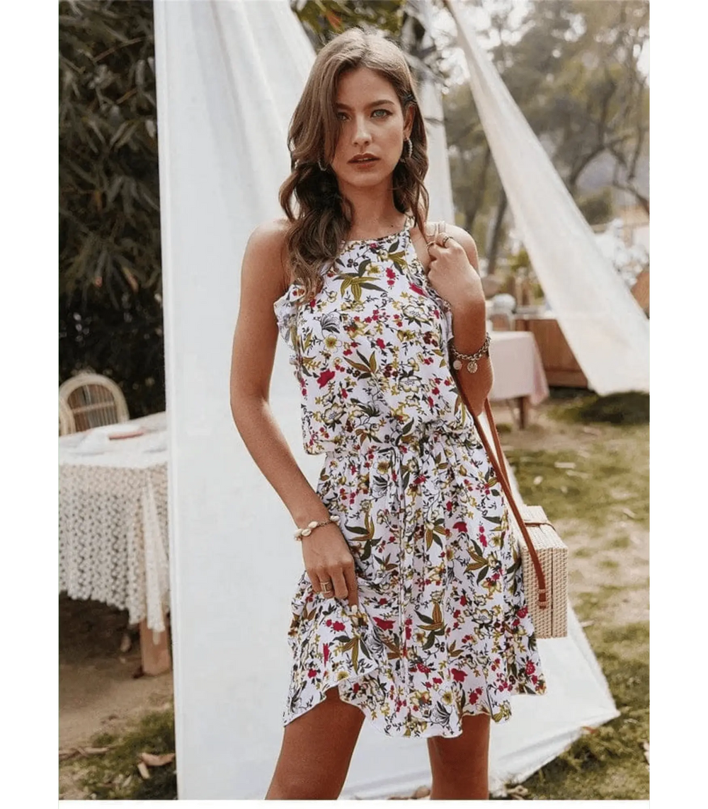 Schickes Blumenmuster Halterneck Minikleid Für Frauen Mivona