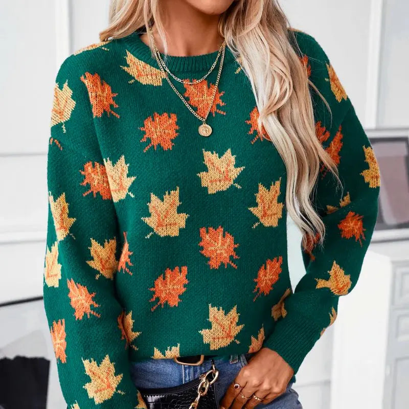 Eleganter Strickpullover Mit Blattmuster Für Naturnahen Stil Für Frauen Mivona