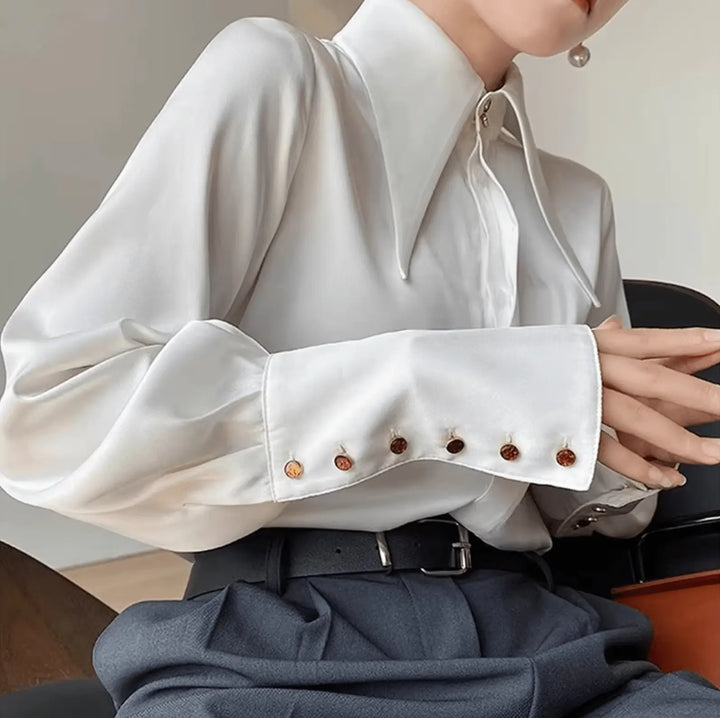 Edle Satinbluse mit Langen Ärmeln für Damen Mivona