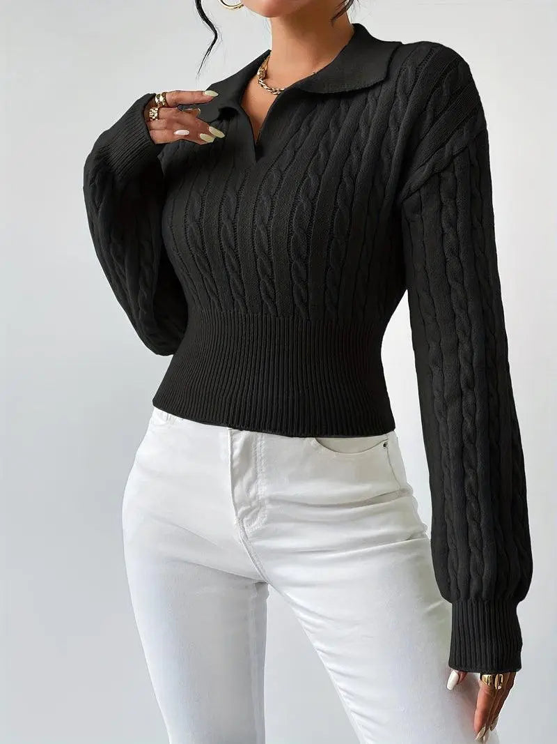Texturierter V Ausschnitt Pullover für Damen Mivona