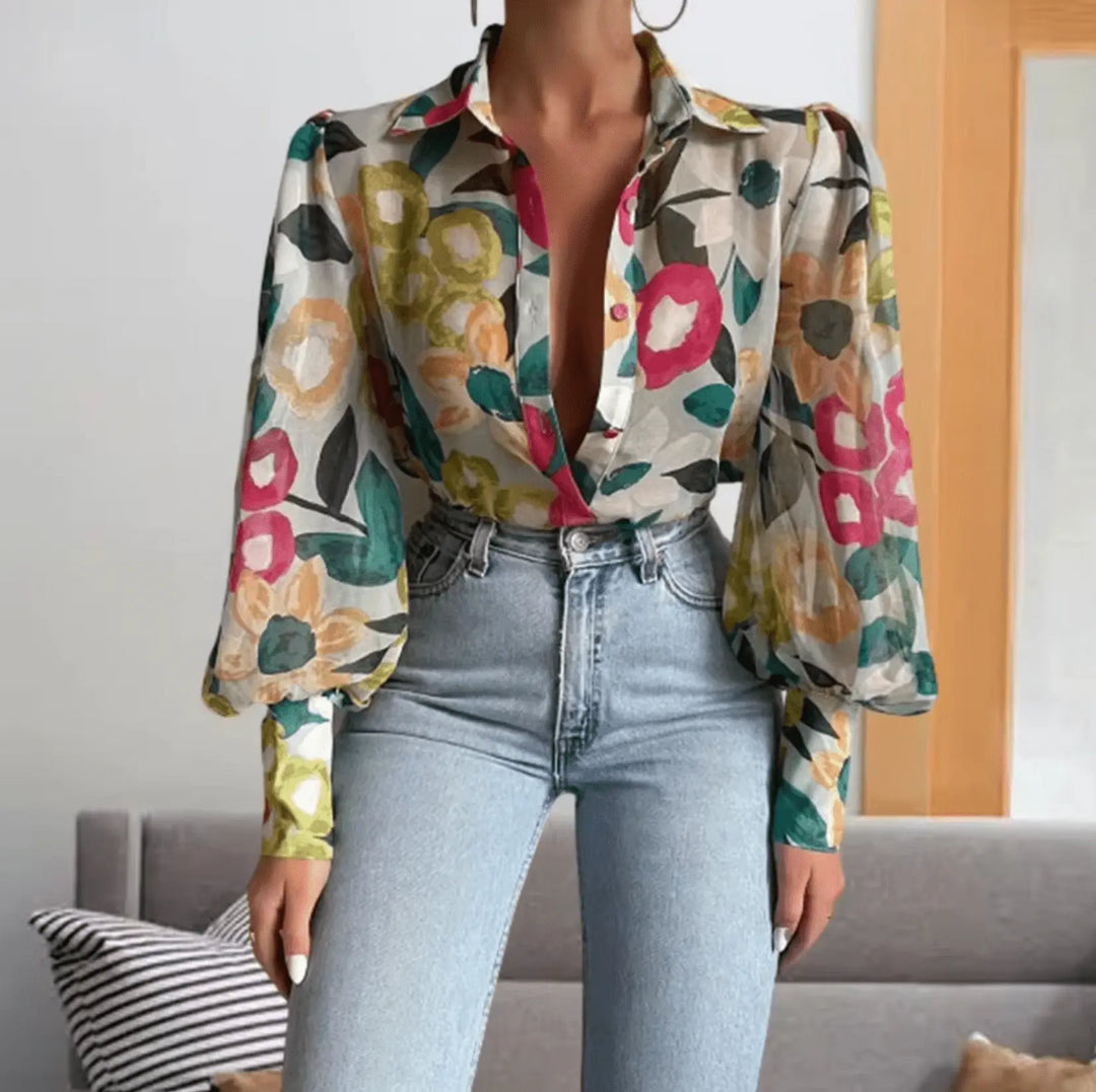 Langarm-Bluse mit Blumenmuster für Damen Mivona