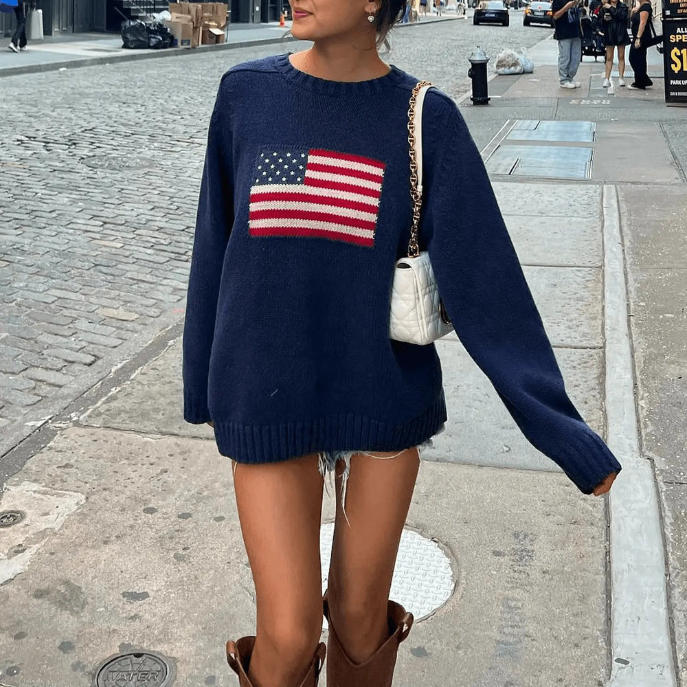 Gestrickter Damenpullover mit Amerikanischen Flagge für Damen Mivona