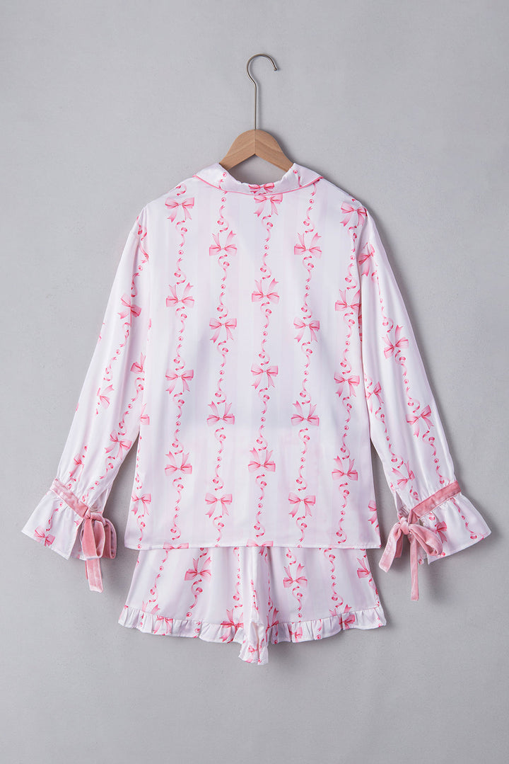 Pinkes Satin-Pyjama-Set Mit Schleifen-Detail Für Frauen Mivona