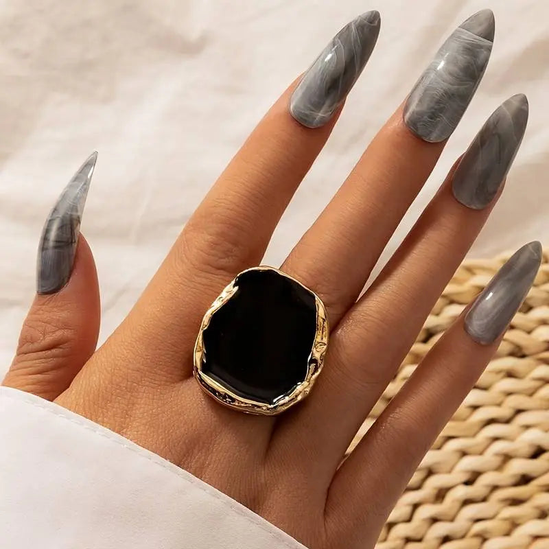 Übergroßer Vintage Ring mit schwarzem Stein für Damen Mivona