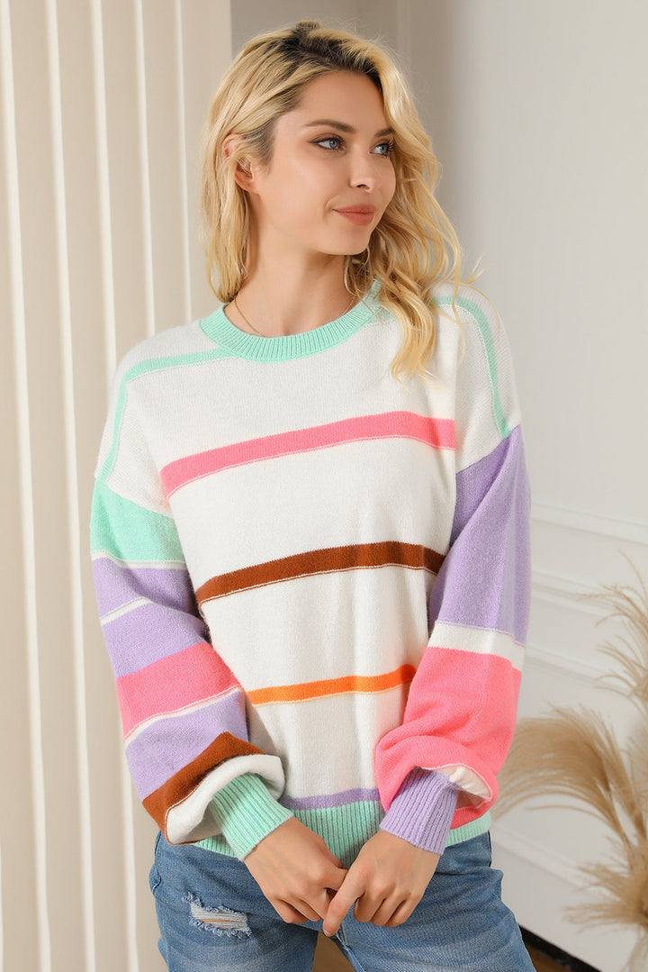 Gestreifter Colorblock-Pullover Für Frauen Mivona