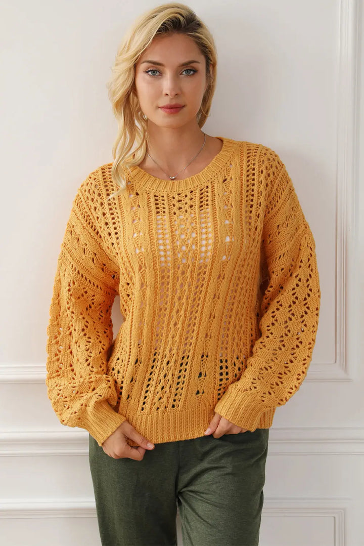 Ingwerfarbener Hohler Zopfmusterpullover Damenmode Für Frauen Mivona