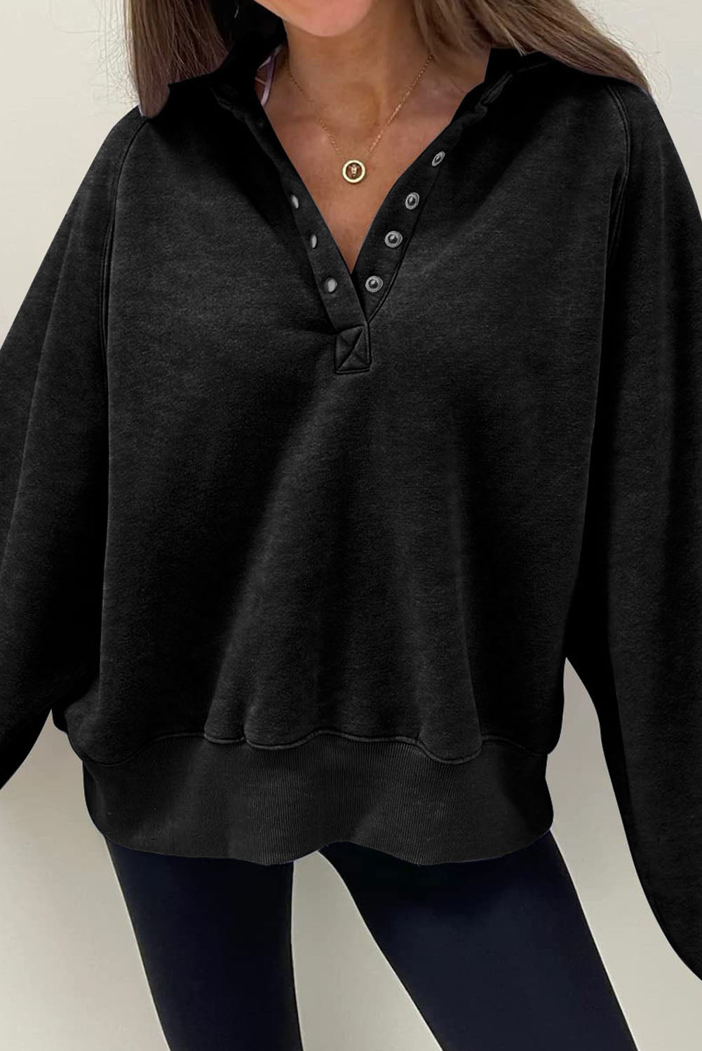 Oversized-Sweatshirt mit Druckknöpfen Für Frauen Mivona