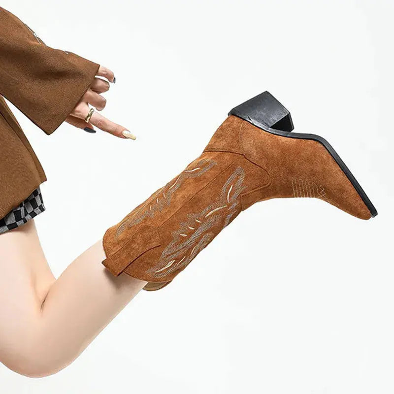 Bestickte Cowboy-Lederstiefel Für Frauen Mivona