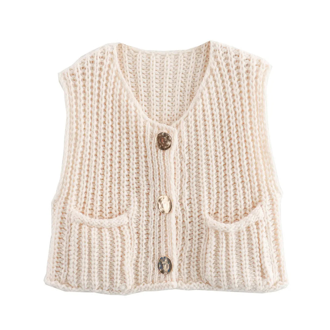 Elegante ärmellose kurze Strickjacke für Frauen Mivona