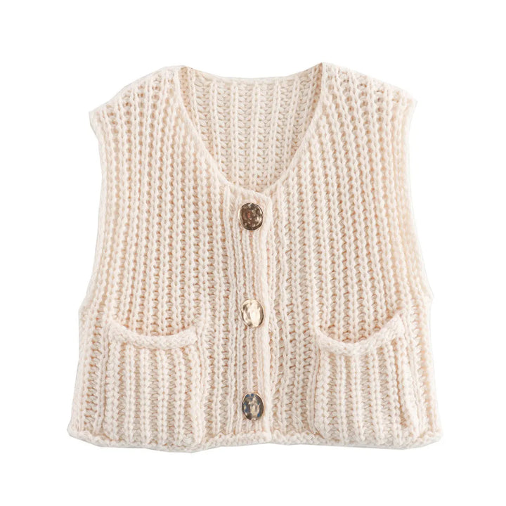 Elegante ärmellose kurze Strickjacke für Frauen Mivona