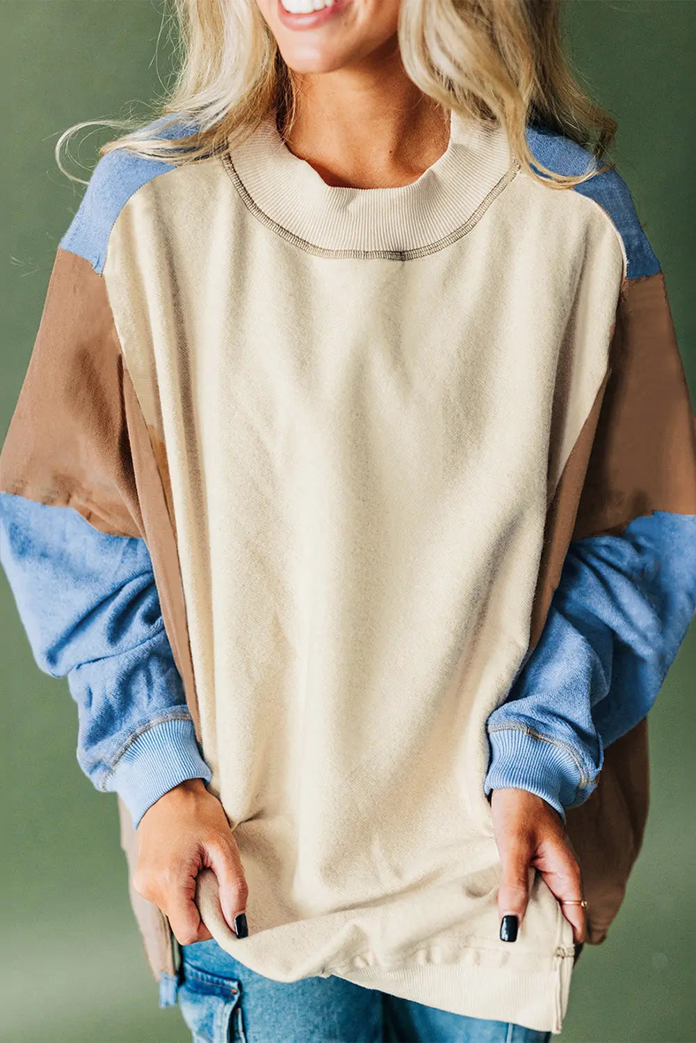 Himmelblaues Sweatshirt mit Colorblock-Ärmeln Für Frauen Mivona