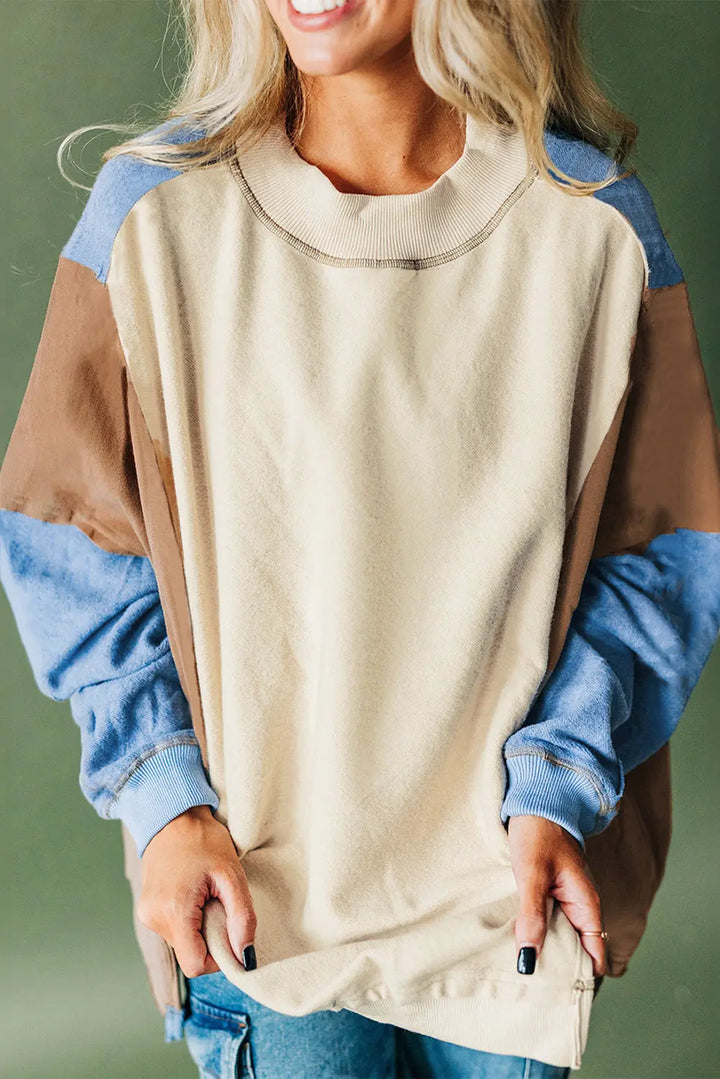 Himmelblaues Sweatshirt mit Colorblock-Ärmeln Für Frauen Mivona