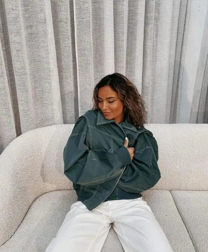 Oversized Vintage Jacke im Leder Look Für Frauen Mivona