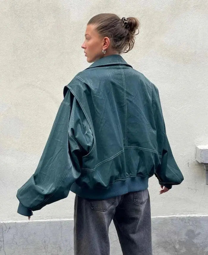 Oversized Vintage Jacke im Leder Look Für Frauen Mivona