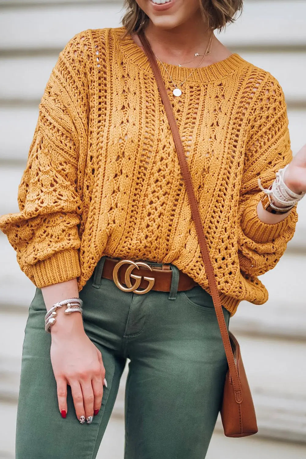 Ingwerfarbener Hohler Zopfmusterpullover Damenmode Für Frauen Mivona