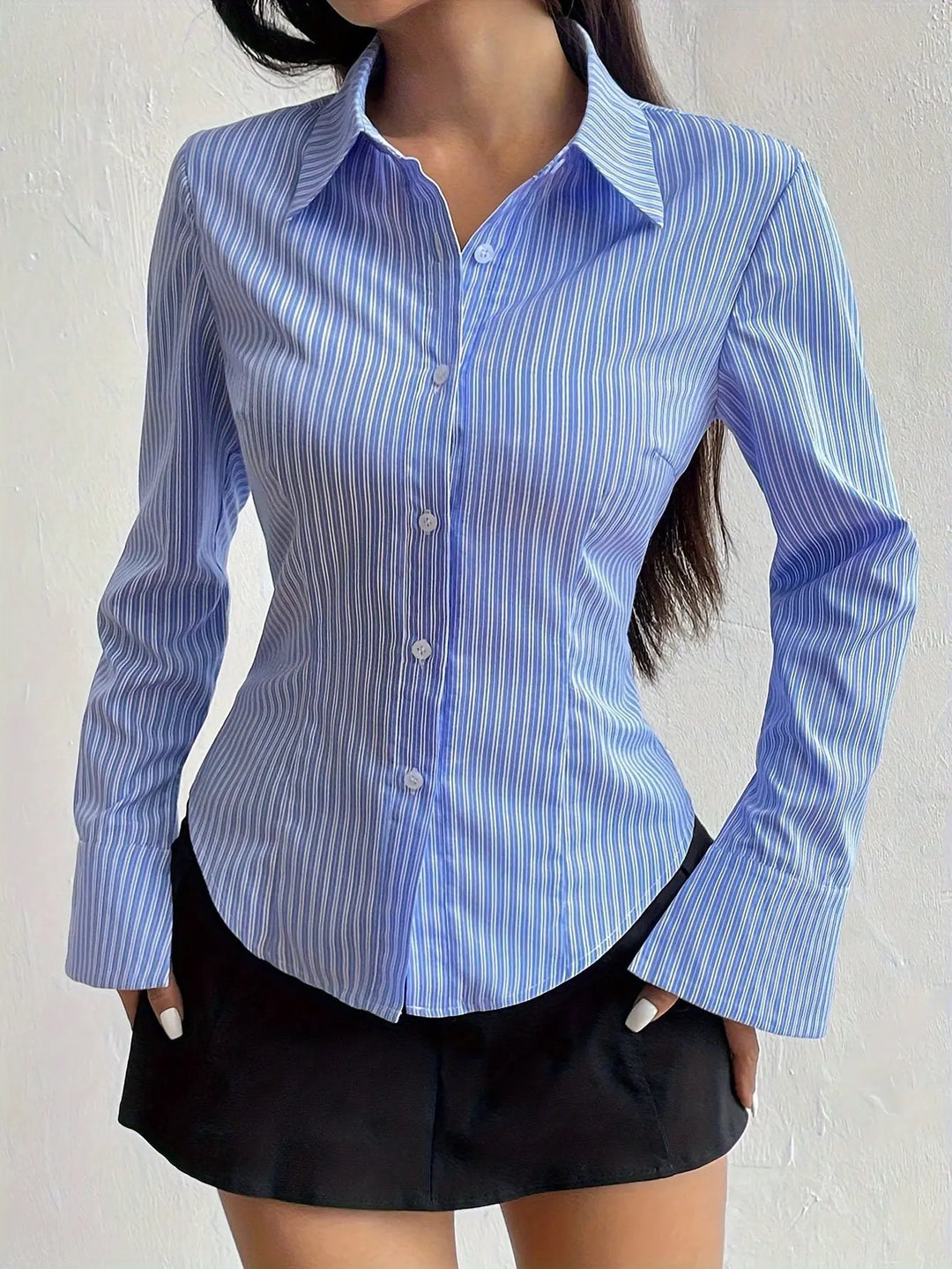 Polyester Poloshirt mit Langarm und V Ausschnitt für Frauen Mivona