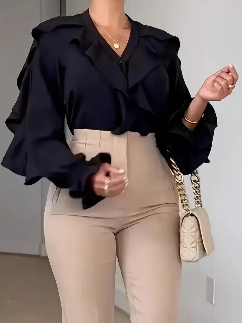 Langarmbluse mit Eleganten Rüschen für Damen Mivona