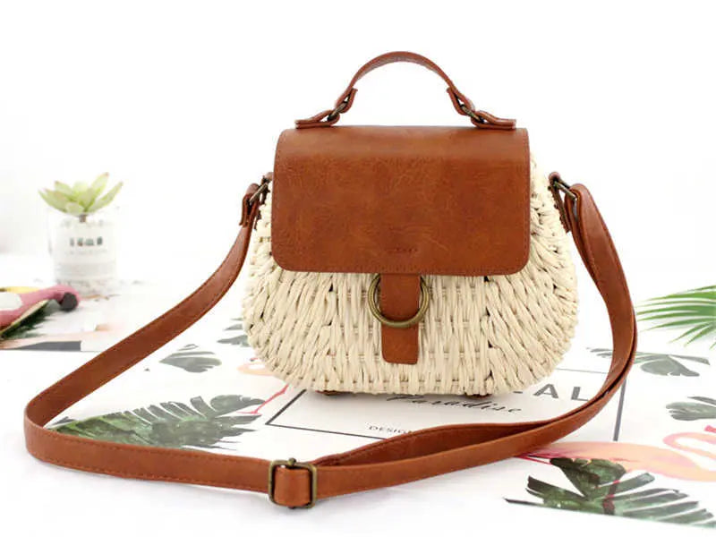 Antike gewebte Strohtasche mit elegantem Design für Damen Mivona