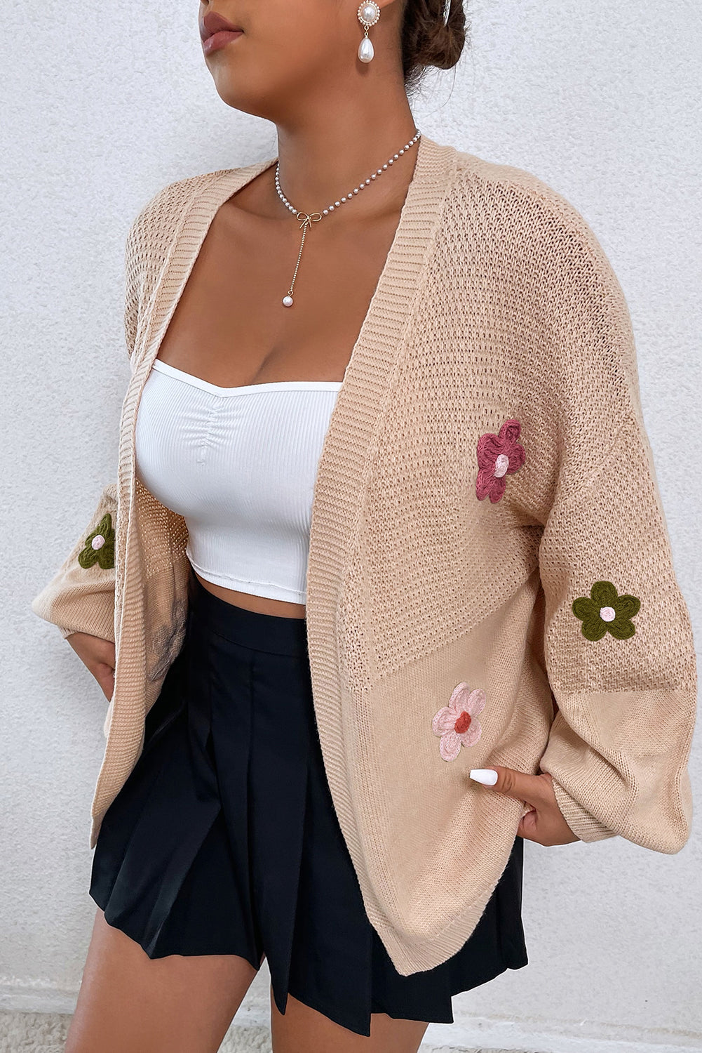 Rauchgraue Strickjacke Mit Offenem Design Für Frauen Mivona