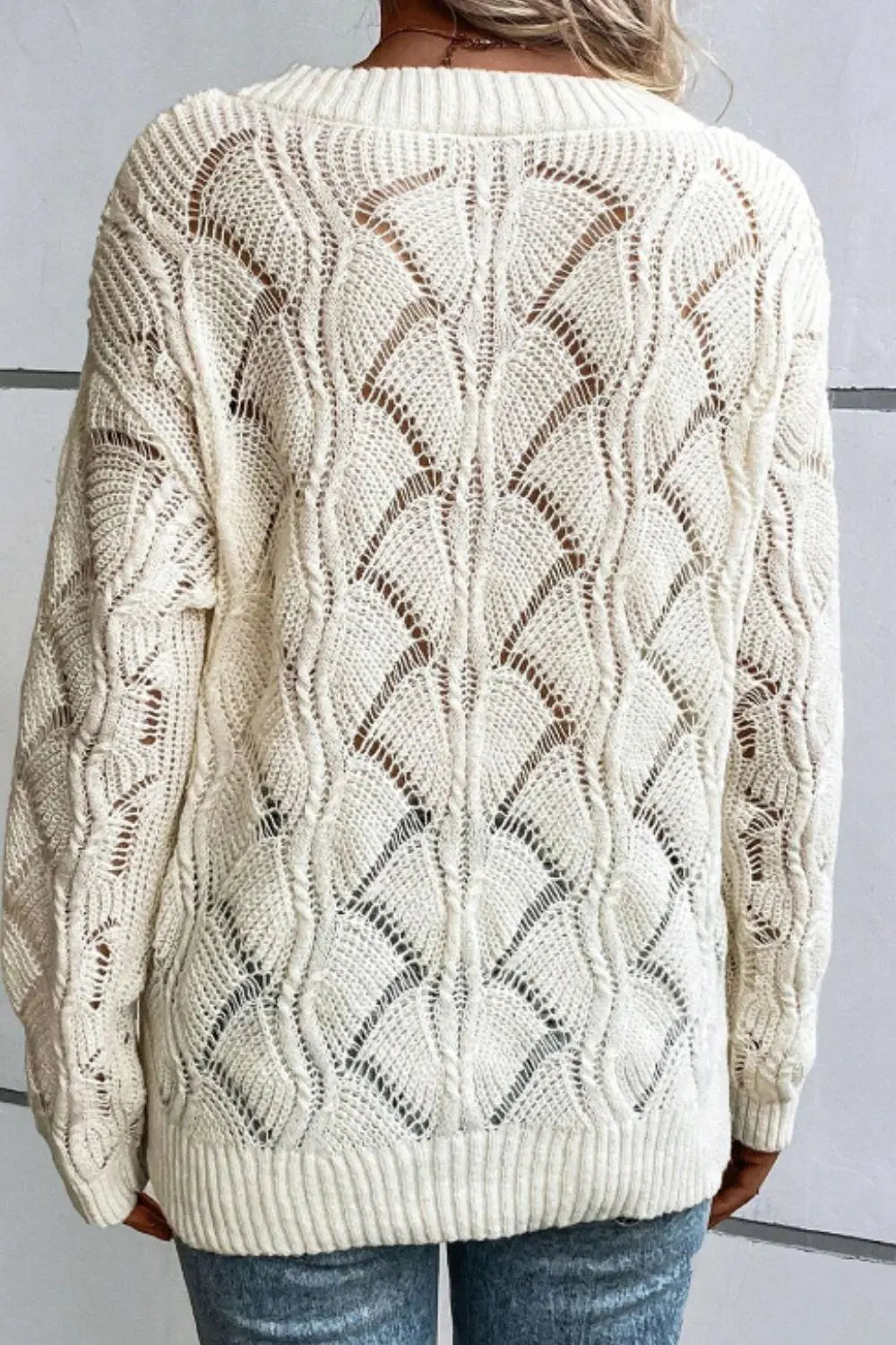 V-Ausschnitt-Strickpullover Mit Lochmuster Für Frauen Mivona