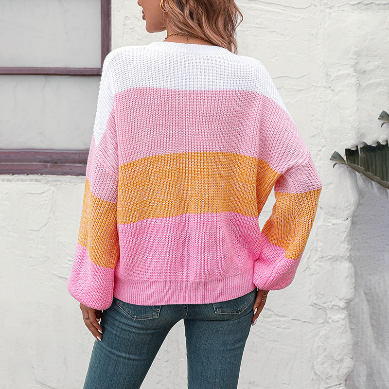 Lockerer Strickpullover mit Color-Block-Muster Für Frauen Mivona