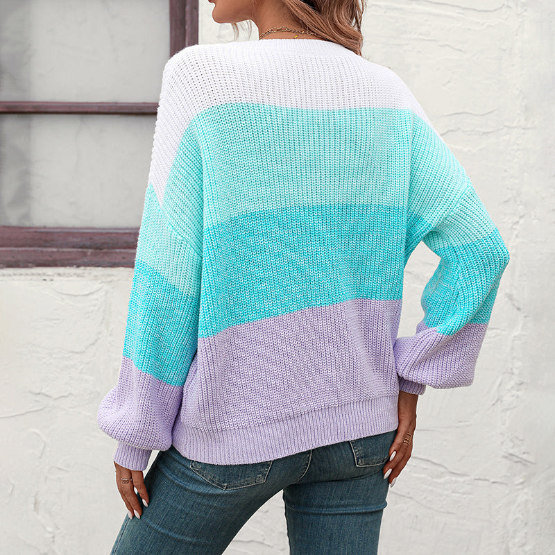 Lockerer Strickpullover mit Color-Block-Muster Für Frauen Mivona