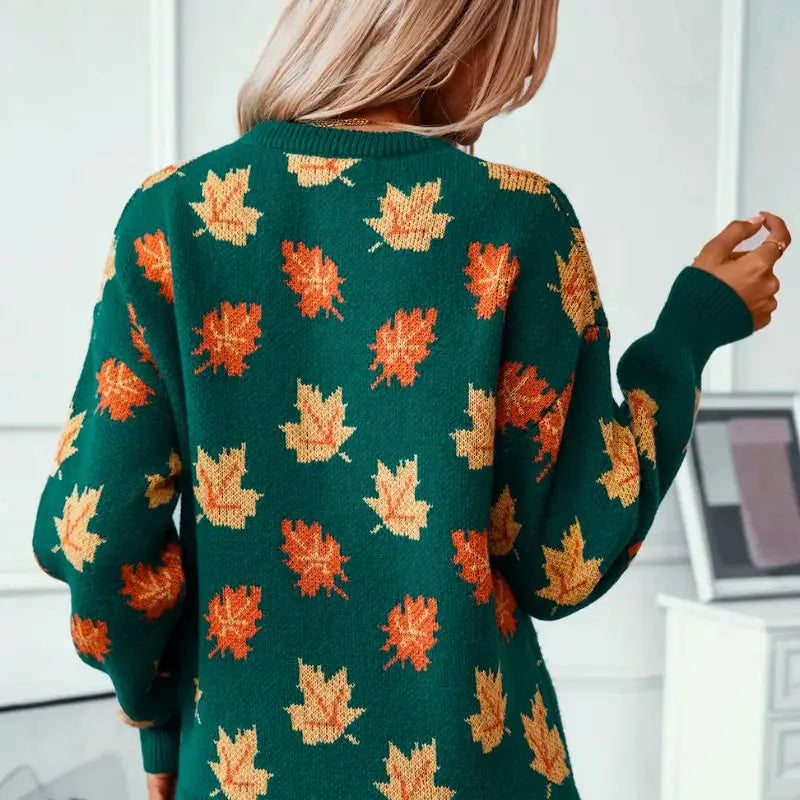 Eleganter Strickpullover Mit Blattmuster Für Naturnahen Stil Für Frauen Mivona