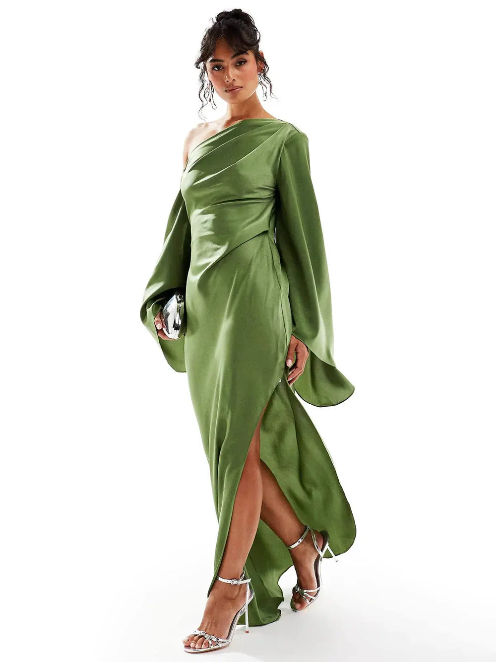 Fließendes Grünes Asymmetrisches Kleid Für Frauen Mivona