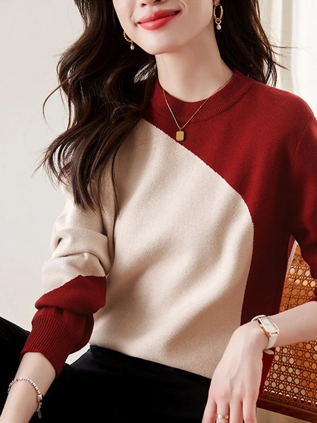 Kontrast-Strickpullover für Damen Mivona