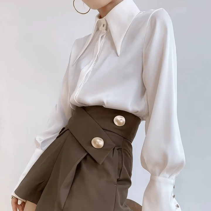 Edle Satinbluse mit Langen Ärmeln für Damen Mivona