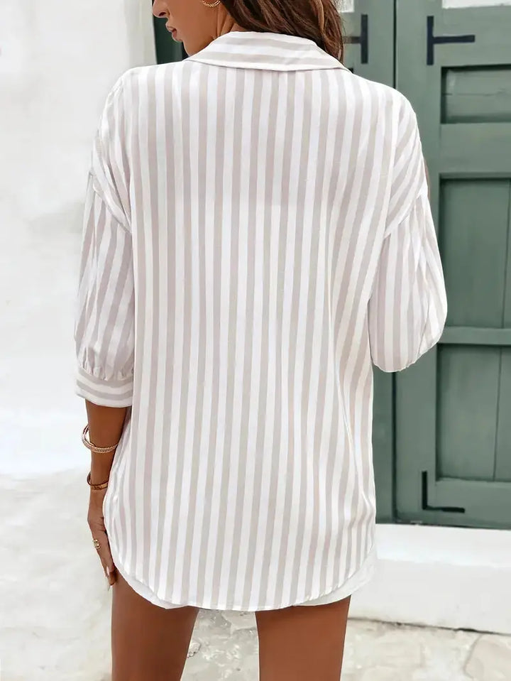 Einreihige gestreifte Bluse mit modernem, klassischem Touch Für Frauen Mivona