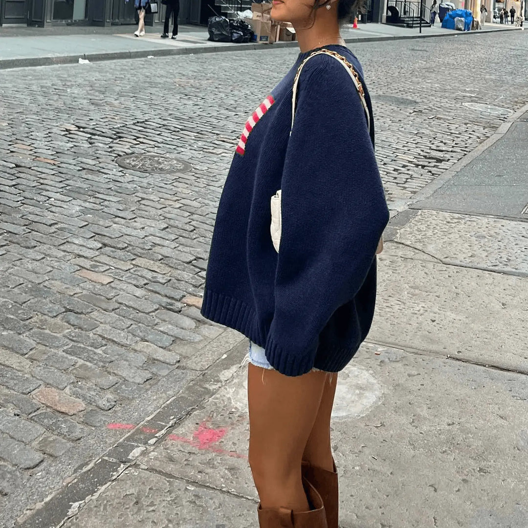 Gestrickter Damenpullover mit Amerikanischen Flagge für Damen Mivona