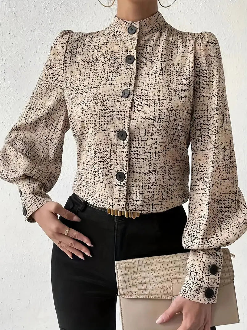 Vintage Bluse mit hohem Kragen und langen Ärmeln für Frauen Mivona