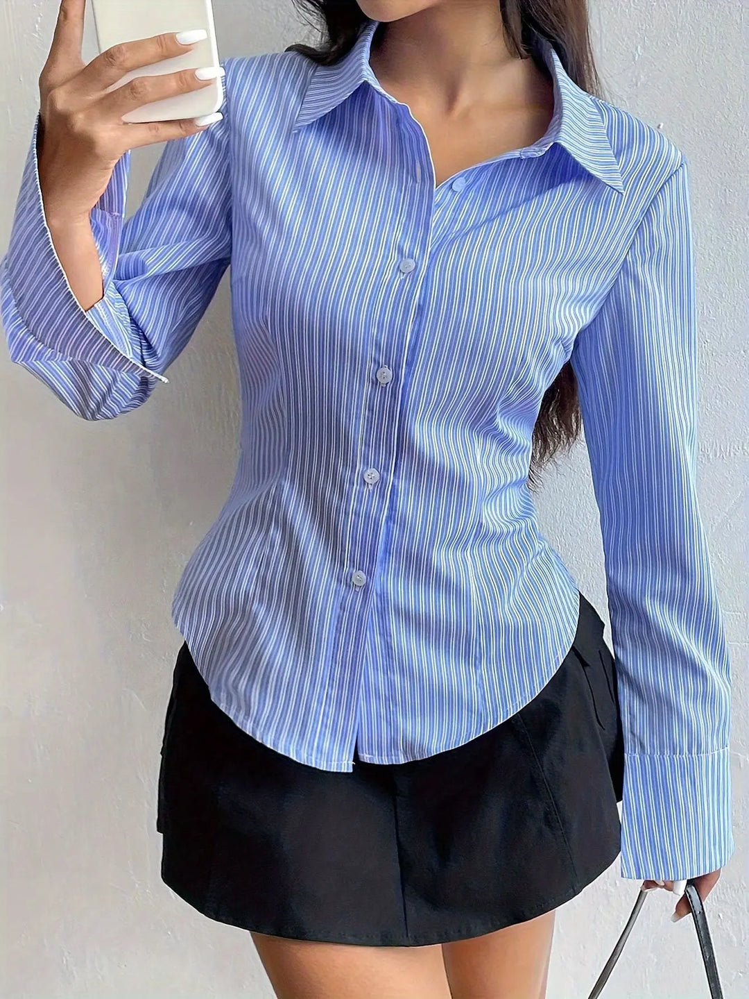 Polyester Poloshirt mit Langarm und V Ausschnitt für Frauen Mivona