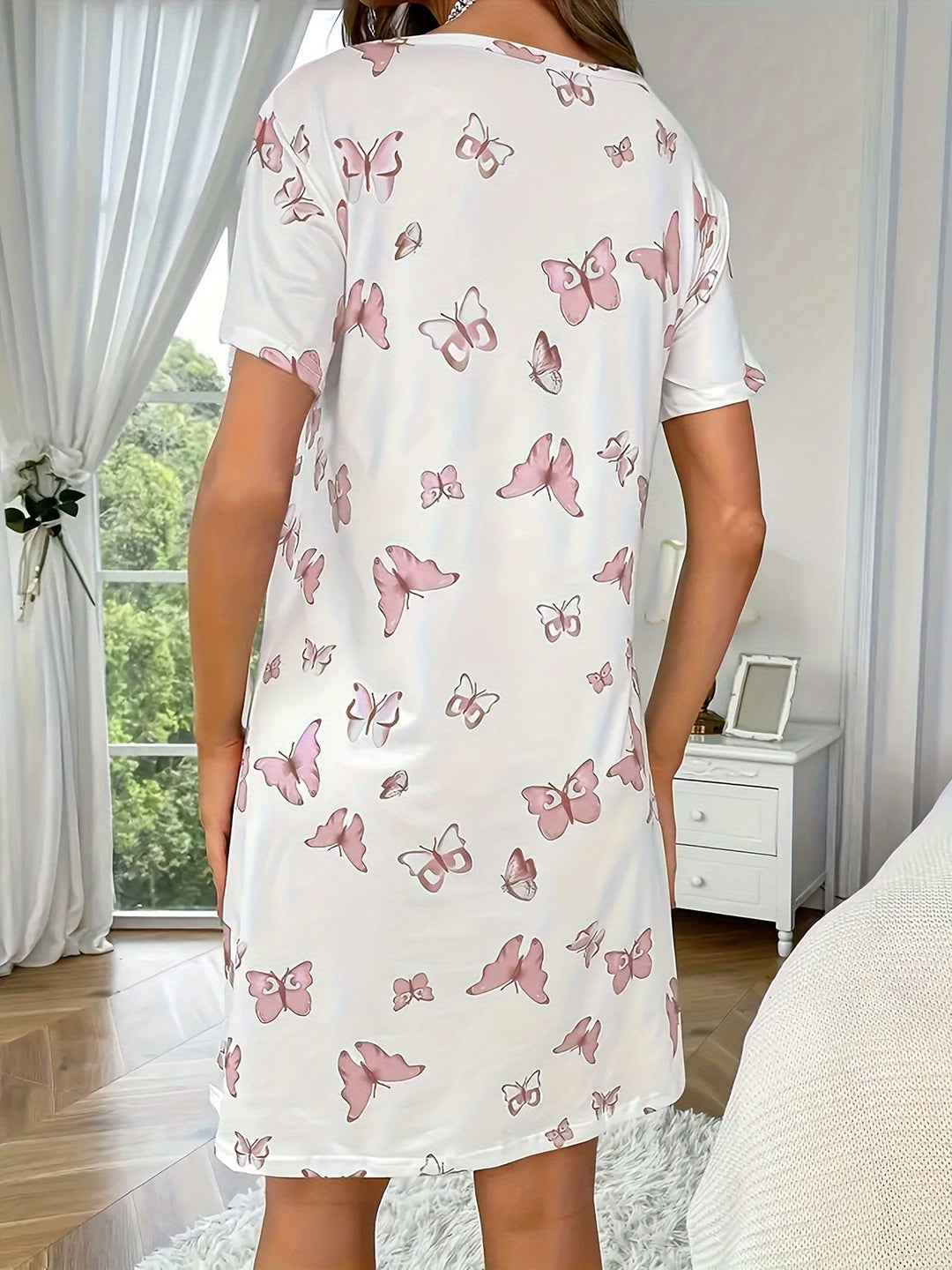 Lässiges Nachtkleid mit Schmetterlingsmuster für Damen