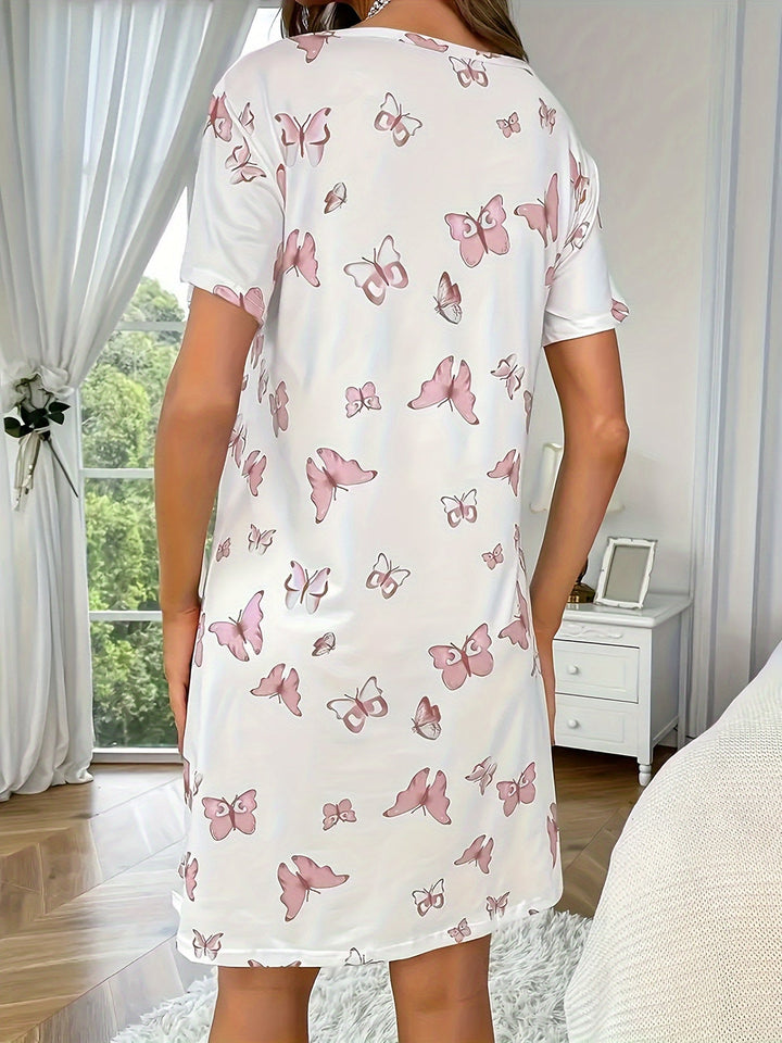 Lässiges Nachtkleid mit Schmetterlingsmuster für Damen