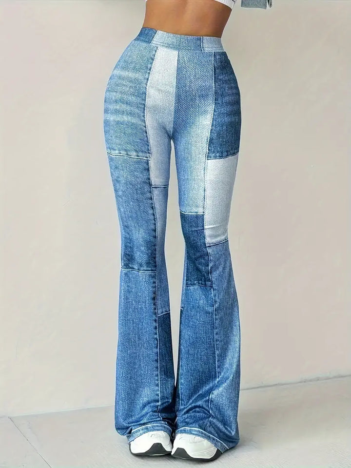 High-Waist Schlaghose mit Denim-Print für Damen