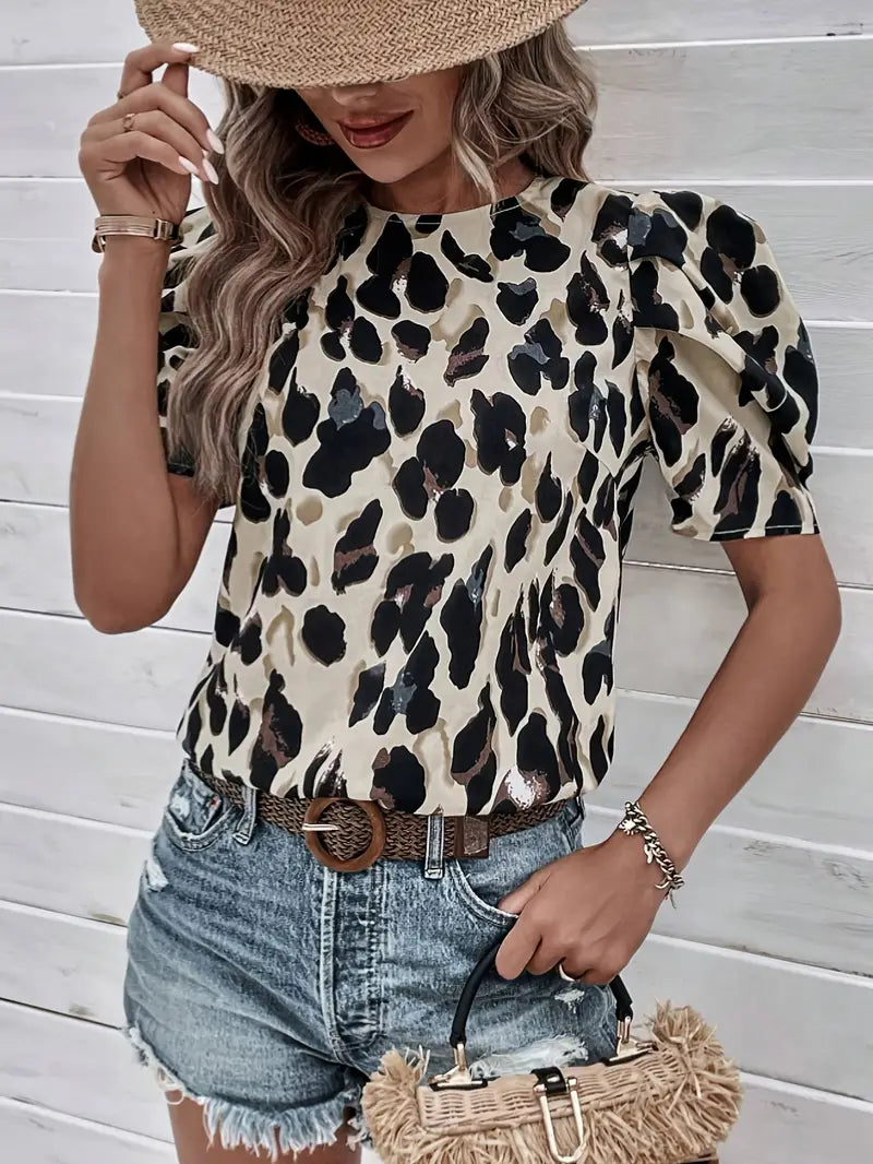 Stylische Bluse mit Rundhalsausschnitt und Allover-Print Für Frauen Mivona