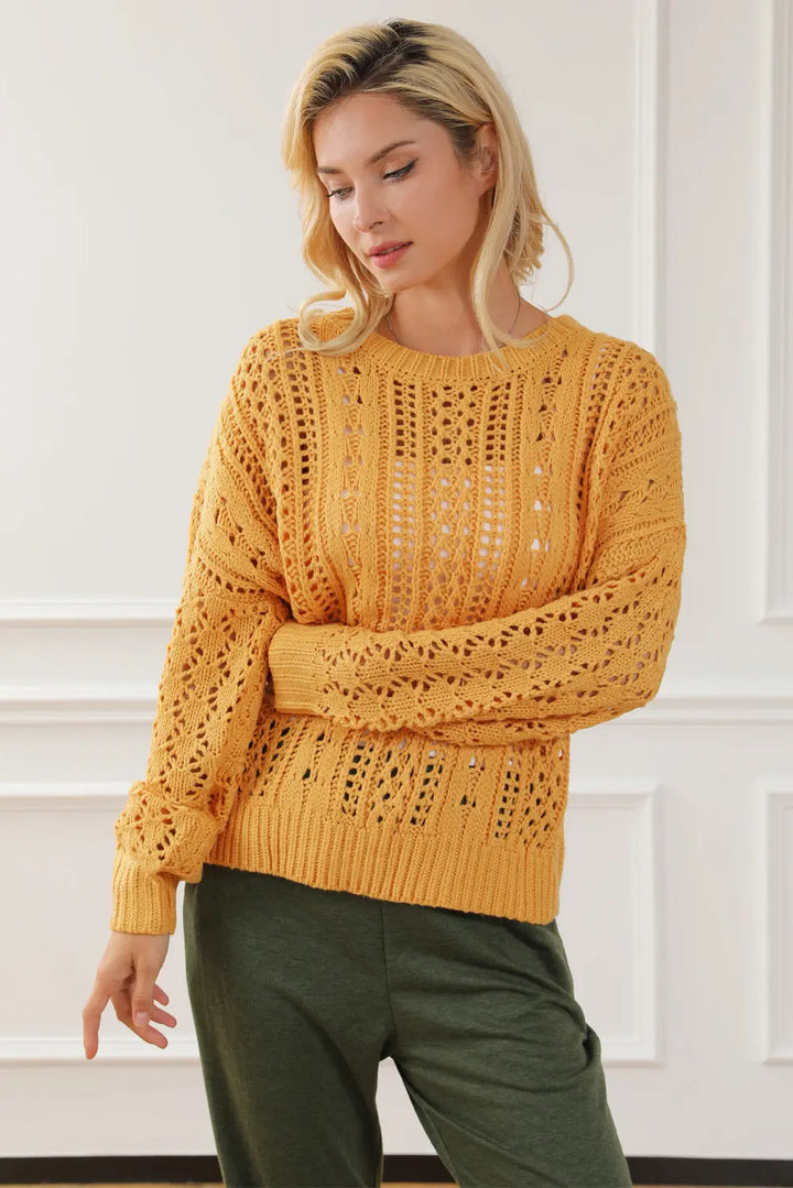 Ingwerfarbener Hohler Zopfmusterpullover Damenmode Für Frauen Mivona