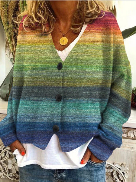Bunte Gestreifte Strickjacke mit Knöpfen für Damen