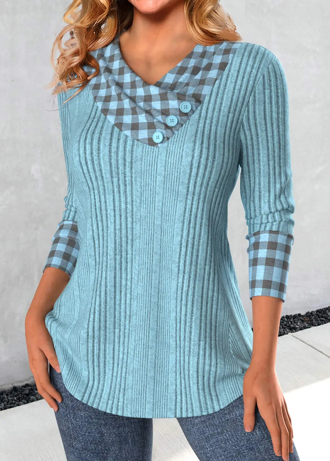 Sweatshirt Mit Ausschnitt Und Karo-Patchwork Für Frauen Mivona