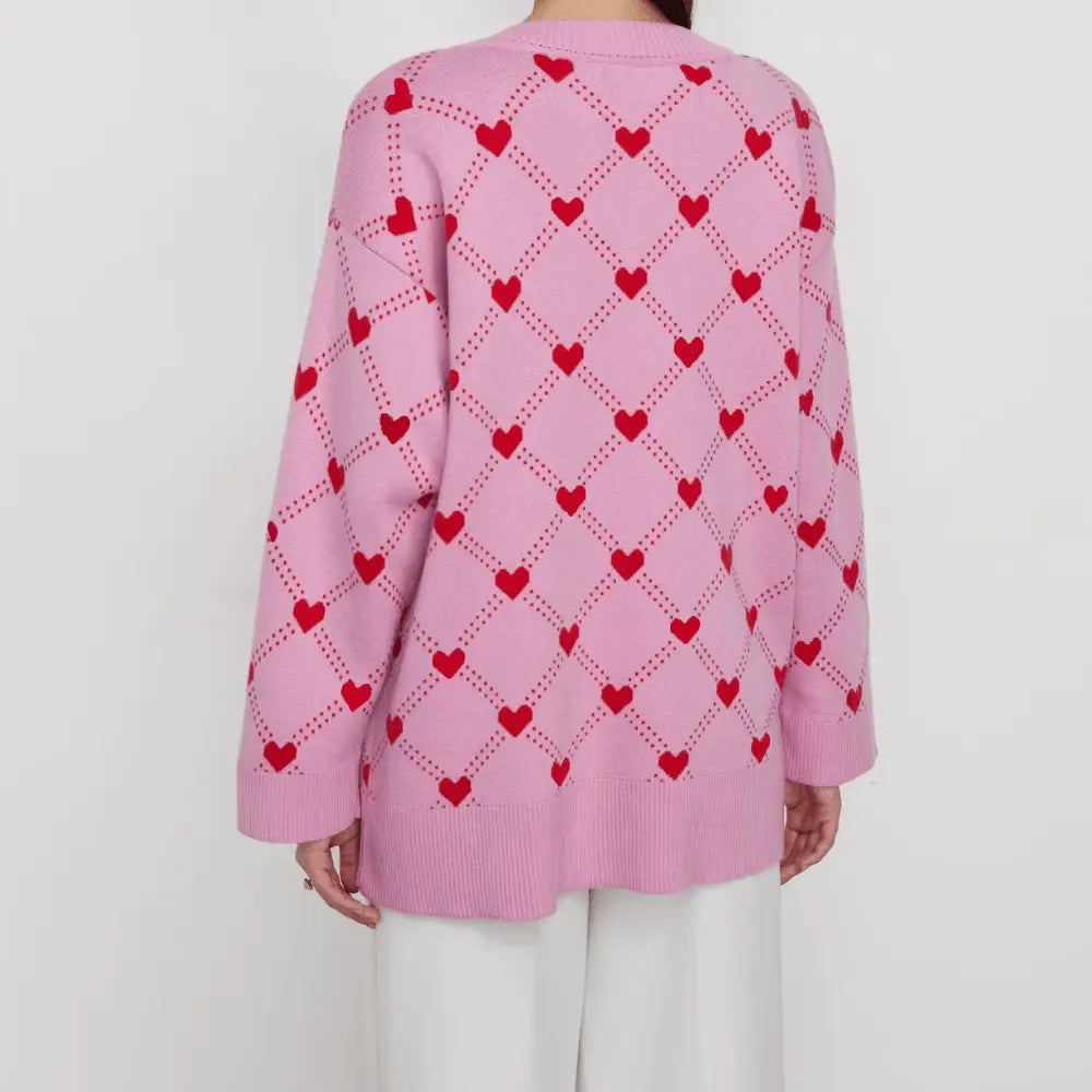 Oversize Strickjacke mit Knopfleiste und Herzmuster für Frauen Mivona